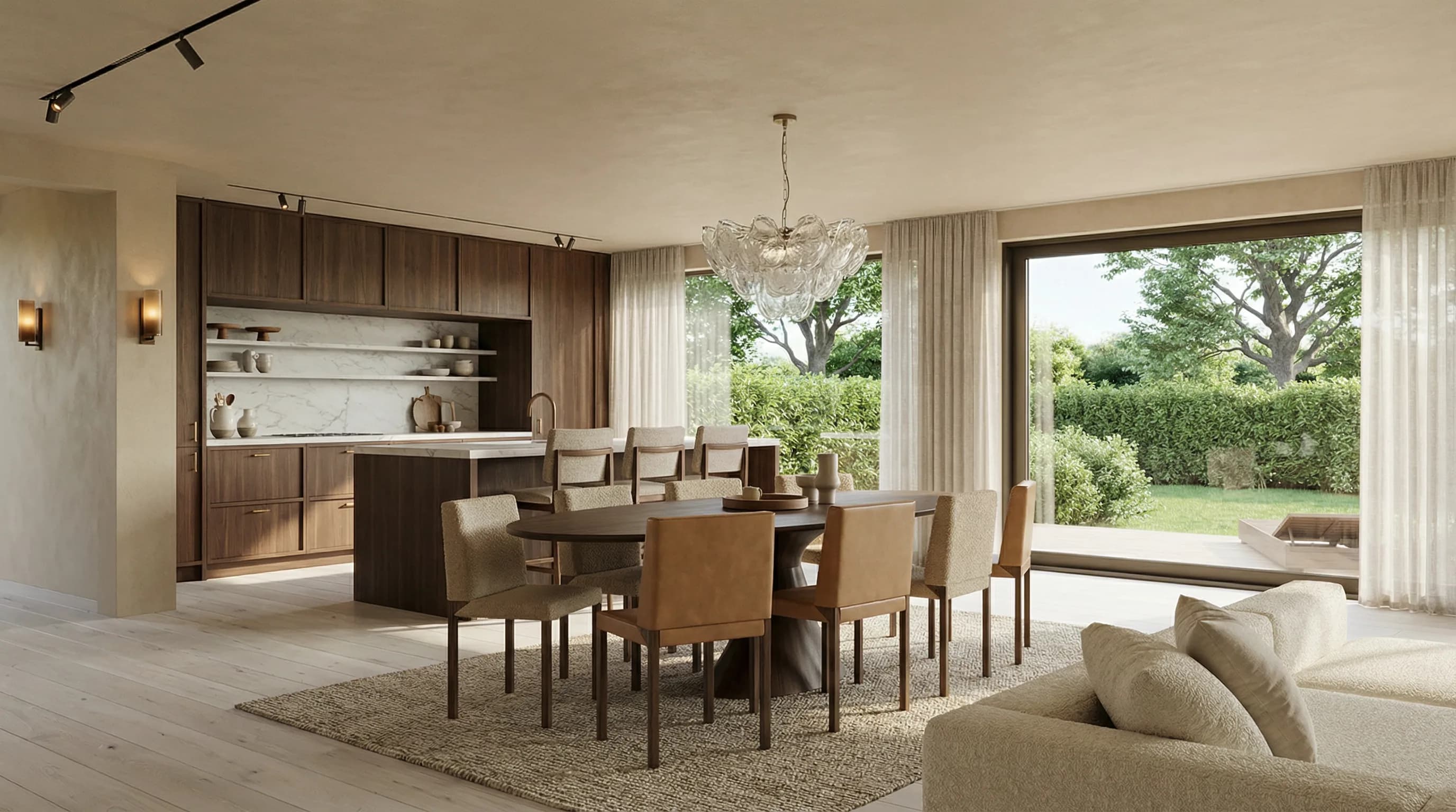 Portal render — kitchen and dining area, photorealistic