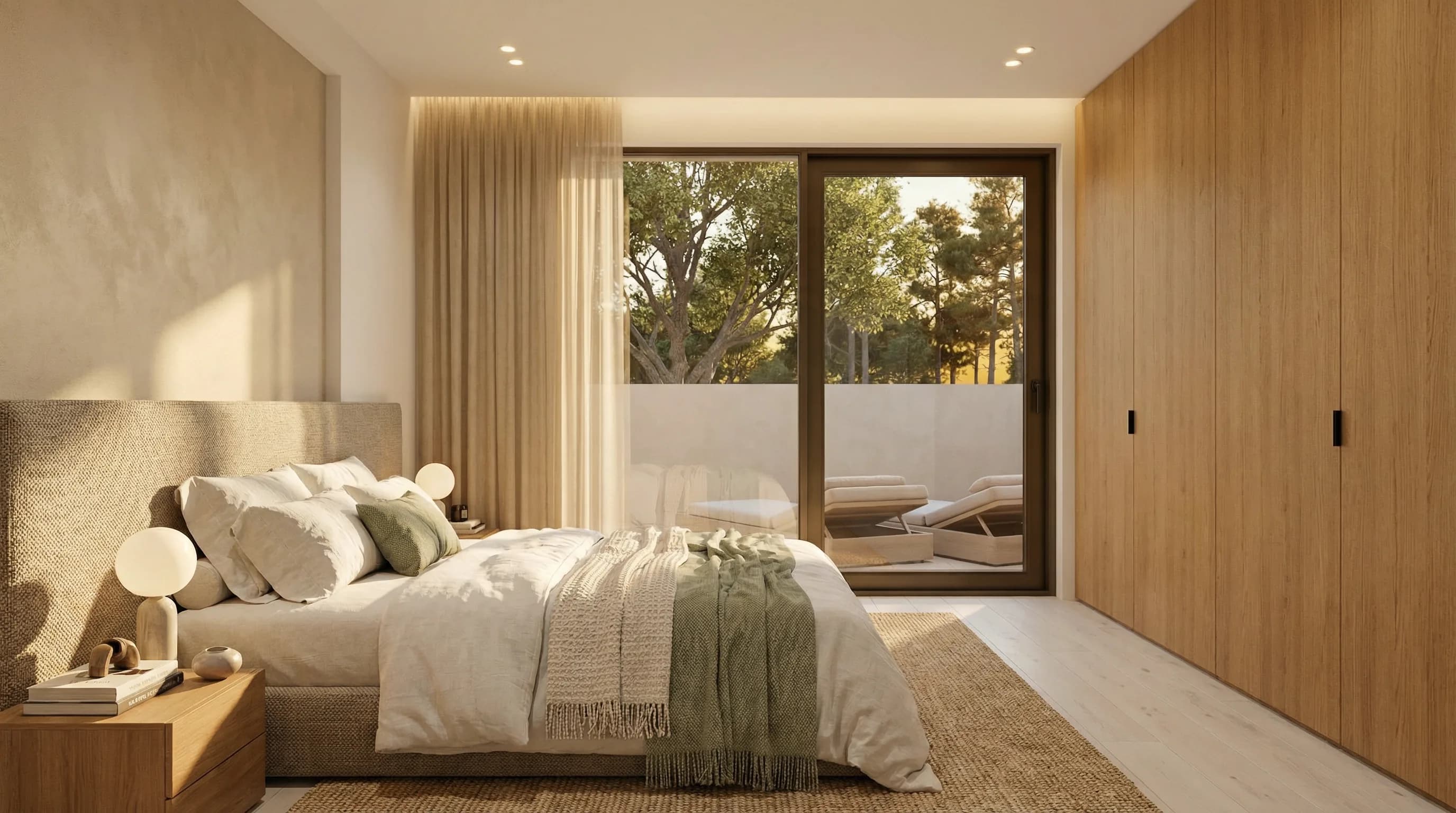 Portal render — bedroom with terrace, photorealistic
